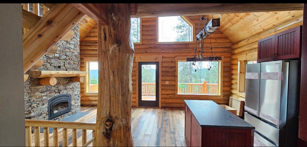 Log light fixture interior detail